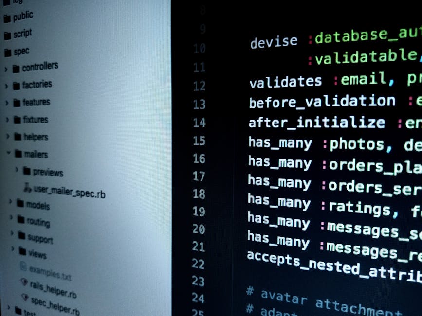 A close-up view of a computer monitor displaying lines of code in a text editor. The code includes various commands and parameters related to database validation and email processing, with syntax high